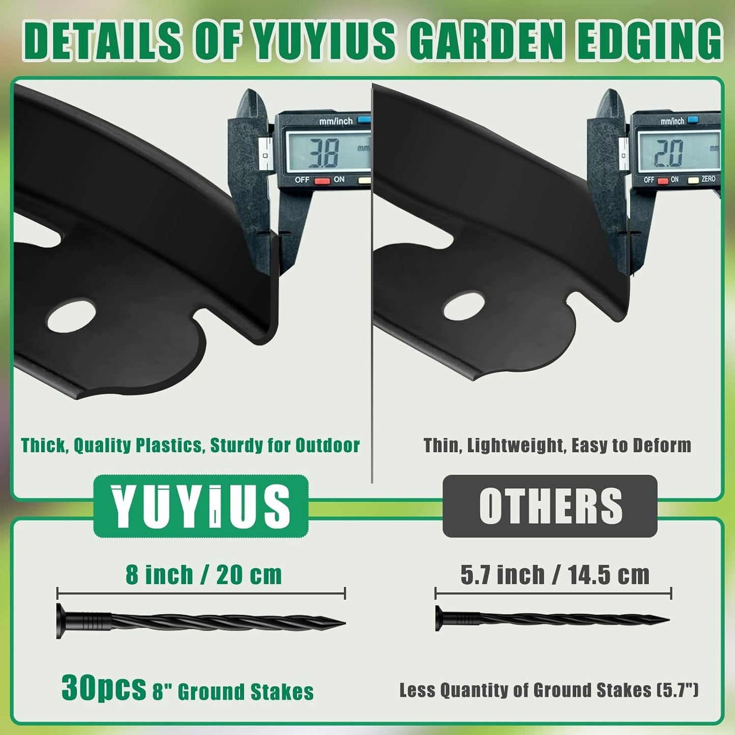 Landscape Edging - 2” Tall Garden Edging Border with 30 Stakes, 20FT No Dig Lawn Edging for Landscaping for Garden Bed, Yard, 0.15" Thick Flower Bed Border Edging with Connector for Outdoor
