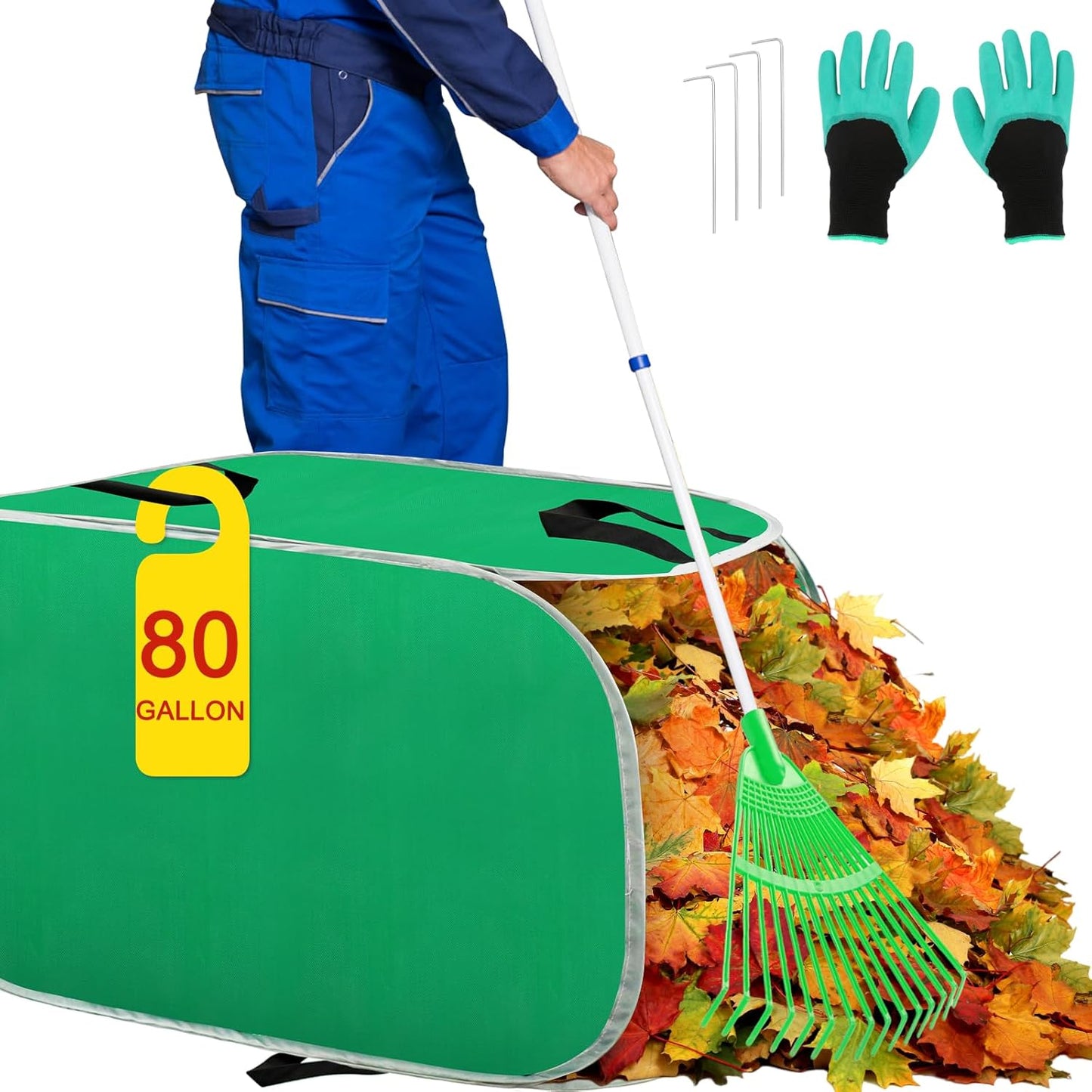 Hysagtek Upgraded Leaf Collector - 80 Gallon Portable Pop Up Leaf Bags, Foldable Reusable Yard Garden Leaf Bag with Handles, Self-Standing Leaf Collector Bag for Leaves Lawn Trash, Comes with Gloves