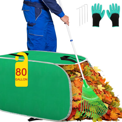 Hysagtek Upgraded Leaf Collector - 80 Gallon Portable Pop Up Leaf Bags, Foldable Reusable Yard Garden Leaf Bag with Handles, Self-Standing Leaf Collector Bag for Leaves Lawn Trash, Comes with Gloves