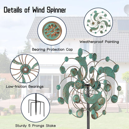 DREAMYSOUL Wind Spinner Outdoor, Metal Kinetic Wind Spinners, 13 Inches Dia Wind Spinners for Yard Garden Outside Patio Lawn Decor (Turquoise)