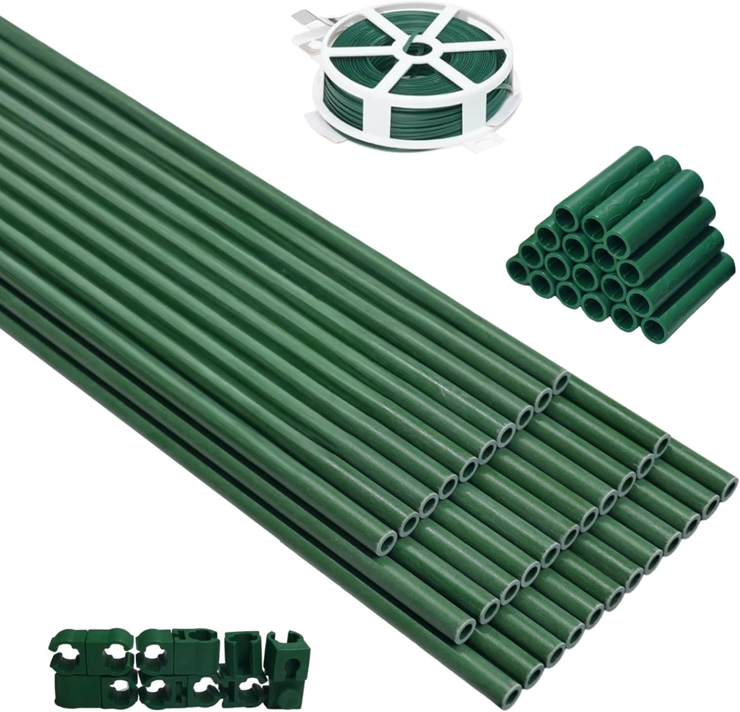 Xiny Tool 126pcs Garden Stakes Set, Includes 50Pack 17" Garden Poles, Tomato Climbing Plant Trellis Plant Climbing Frame for Vegetables Cucumber Fences Beans Outdoor Gardening (Green, 25 Pack)