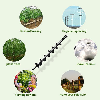 LONGRUN Earth Auger Drill Bit for Garden Fence Post, 3" x 31.5" Auger Post Hole Digger, 0.79”(20mm) Inner Shaft Franch Bit for Planting Trees and Bedding, Bulbs, Seedlings, Gardening, Large Fencing