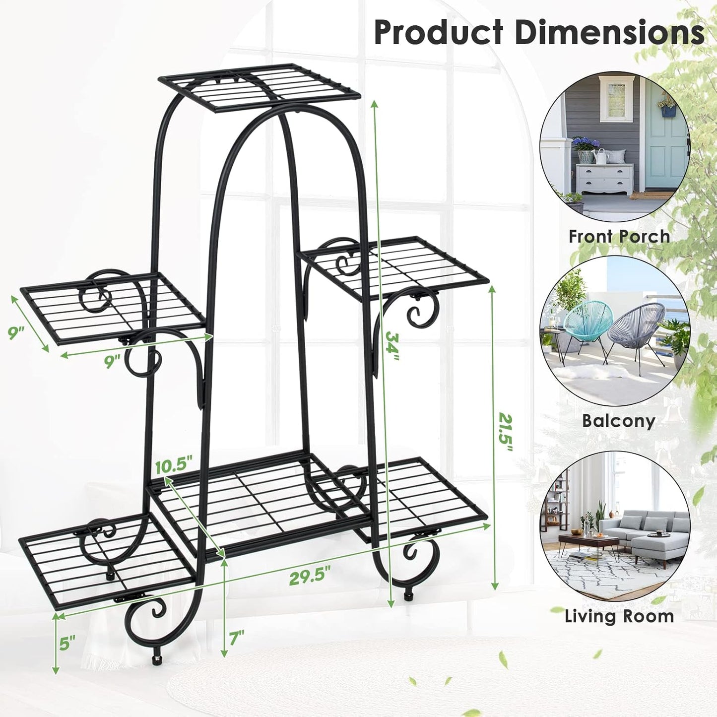 S AFSTAR 6-Tier Metal Plant Stand, Heavy-Duty Plant Display Stand Rack w/ Adjustable Footpads, Slatted Support Panel, Elevated Base, Decorative Flower Potted Holder Rack for Balcony, Living Room, Easy Assembly
