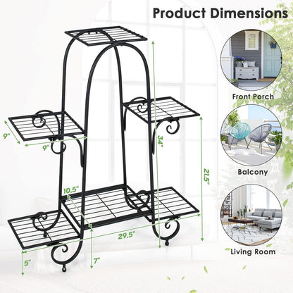S AFSTAR 6-Tier Metal Plant Stand, Heavy-Duty Plant Display Stand Rack w/ Adjustable Footpads, Slatted Support Panel, Elevated Base, Decorative Flower Potted Holder Rack for Balcony, Living Room, Easy Assembly