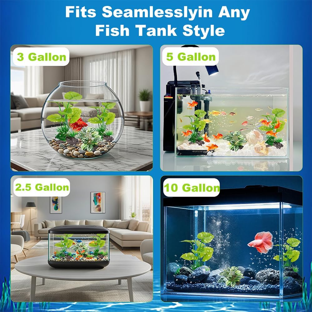 3-Pack Artificial Aquarium Plants Set - 2×6 inch & 1×5 inch Realistic Plastic Fish Tank Decor with Weighted Base for Betta Tanks, Aquascaping, Reptile Terrariums