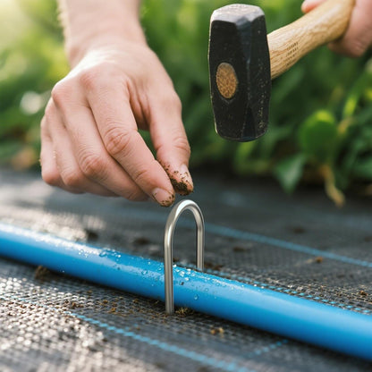 MySit 24 Pack 6 Inch Garden Stakes Heavy Duty 11 Gauge Galvanized Yard Staples U Pegs Fences Drip Irrigation Securing Stakes Loop Stake for Anchoring Lawn Drippers Soaker Hose