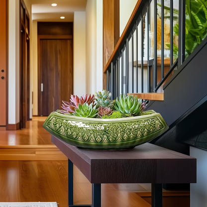 Bonsai Planter 18 Inch - Large Ceramic Succulent Pots with Drainage Hole, Bonsai Pots for Indoor Outdoor Plant, Ceramic Flower Pot, Decorative Plant Pot, Garden Decor, Housewarming Gift, Green