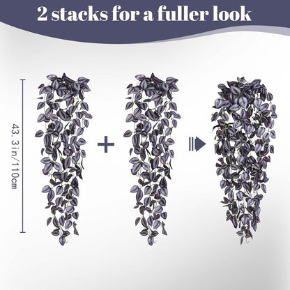BLEUM CADE Fake Hanging Plants, 4pcs Artificial Hanging Plant, Faux Deep Purple Vines Hanging Plant for Wall Home Living Room Indoor Outdoor Halloween Decor (No Baskets)