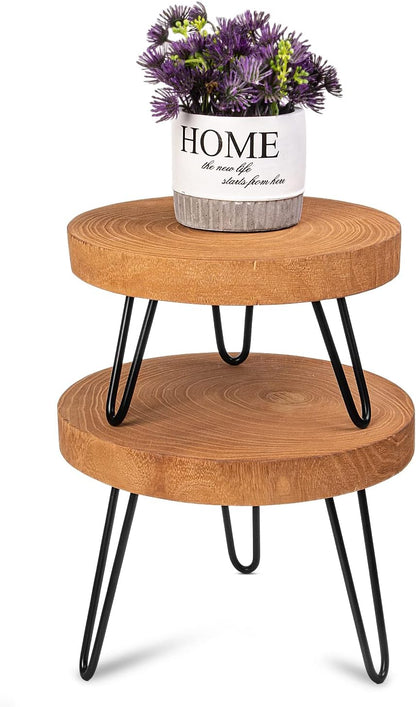 Athaliah Wood Plant Stand, Mini Mid Riser Stand Decor 2 Pack Wooden Plant Stool Indoor (Brown)