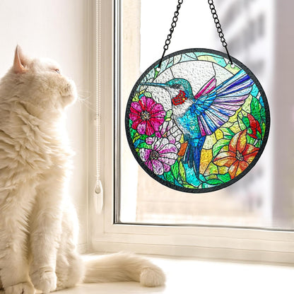 kanpura Suncatcher Stained Glass Window Hanging 6.3 inch Hummingbird Sun Catcher with Hook Sun Catchers Indoor Window Birds Hanging for Wall Art Home Decor Gifts
