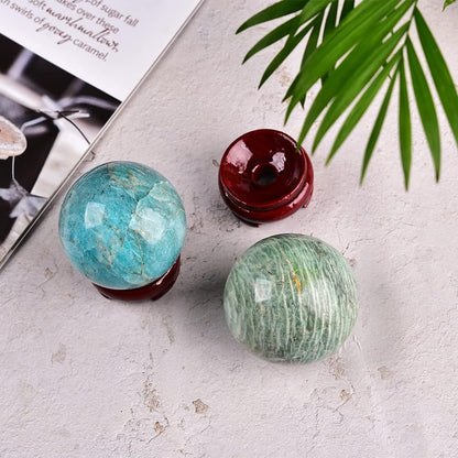 JIC Gem Amazonite Crystal Ball with Wood Stand Gemstone Sphere,Healing Crystal Balls for Reiki Chakra Decoration Fengshui (30-40mm)