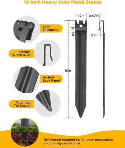 Landscape Edging Metal Stakes, 10 Inch Heavy Duty Garden Stakes, 2mm Thickened High Carbon Steel Landscaping Anchoring Spikes for Edging Coil, Outdoor Tent and Terrace Board (10 Pcs)