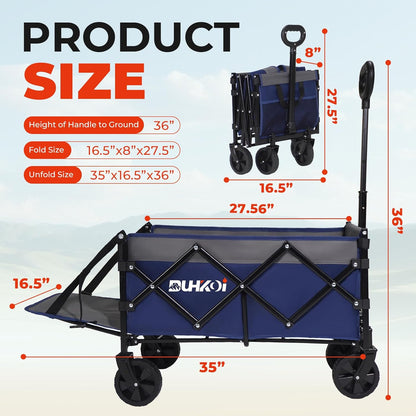 Collapsible Tailgate Wagon with Wheels, Compact Size Folding Utility Cart, 380LBS Capacity for Garden, Grocery, Beach, Camping – Portable Heavy Duty Cart(Navy Gray)