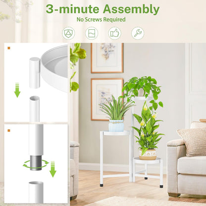 iDavosic.ly Plant Stand Indoor Outdoor, 3 Tier Corner Metal Flower Display Holder Shelf, Folding Tall Orchid Rack for Patio Balcony Porch Garden Living Room House, White