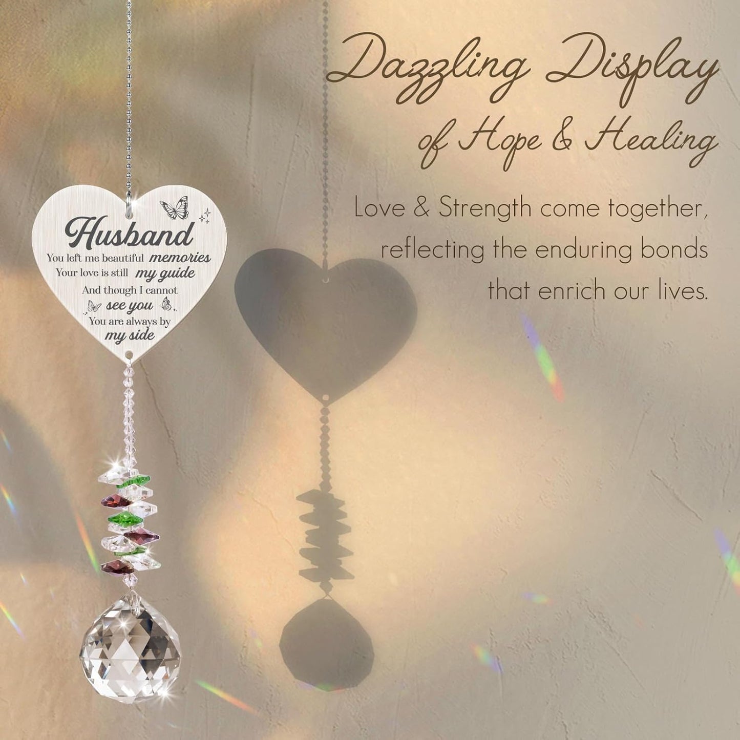 Memorial Crystal Suncatcher,Memorial Gifts for Loss of Husband,Sympathy Gifts for Loss of Husband,Hanging Crystals Ornament for Window Rainbow Maker Prisms Home Decor Gift
