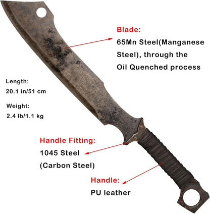 Full Tang Manganese Steel Machete Sword with Sheath for Collection, Practice, Outdoor Use-20.1 Inch