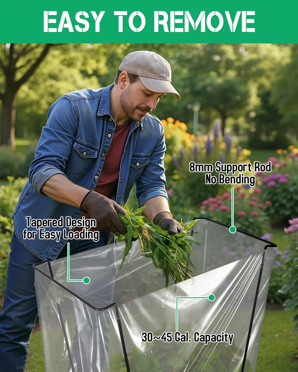 Joyhalo Outdoor Trash Bag Holder Stand - 2 Pack Heavy Duty Metal Garden Garbage Bag Support Frame for 30-45 Gallon Capacity, Multi-Use Portable Yard Leaf Bag Stand