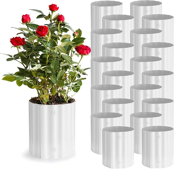 Queekay 20 Pcs Rose Cones for Winter Protection, 16.5 x 9 Inch Winter Rose Collars Bush Cover for Keep Warm, Protecting Plants from Wind Blows Freeze Animals Eating Indoor Outdoor Gardens (White)