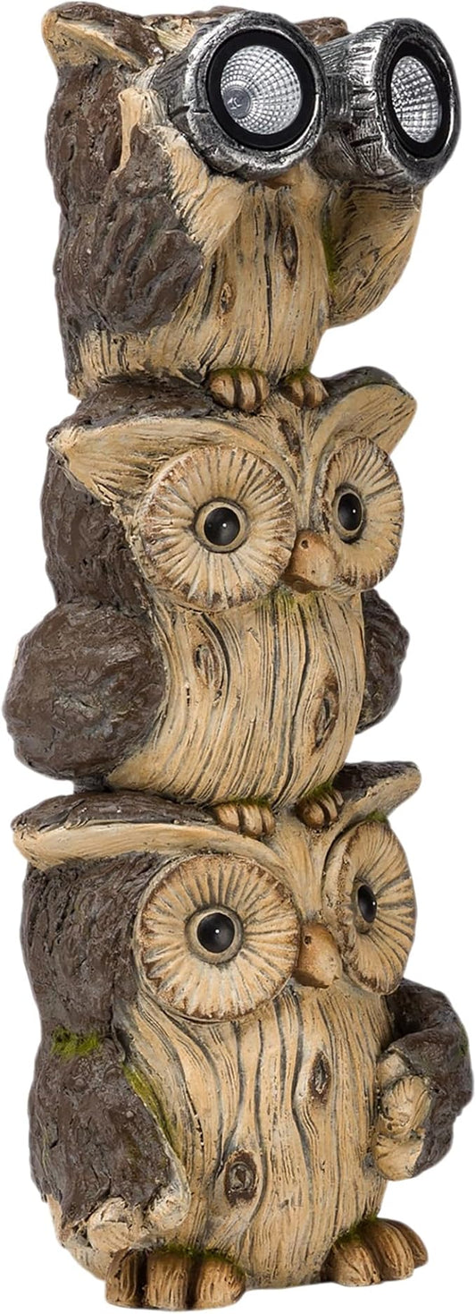 Alpine Corporation 25" Tall Outdoor Solar Powered Binocular Owls Yard Statue with LED Lights