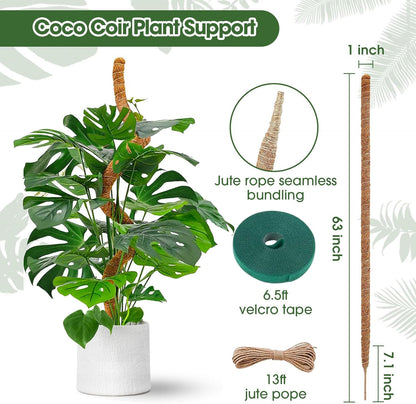 2 Pack Moss Pole, 63 Inch Bendable Moss Poles for Plant Monstera, Tall Plant Support Stakes for Climbing Plants Indoor, Coco Coir Plant Stick Support Kit for Potted Plants, Pothos, Philodendron