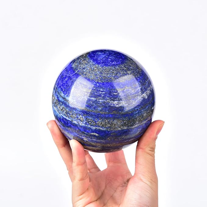 JIC Gem Large Blues Lapis Lazuli Crystal Sphere Ball with Wooden Stand Quartz Crystal Ball Healing Crystal Sphere 90-100mm