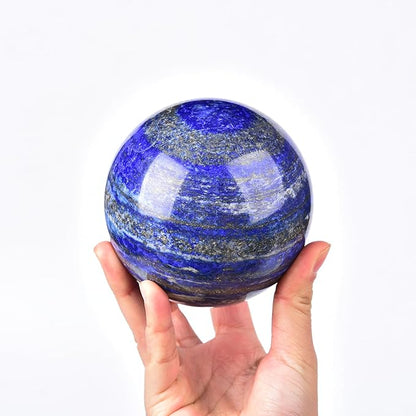JIC Gem Large Blues Lapis Lazuli Crystal Sphere Ball with Wooden Stand Quartz Crystal Ball Healing Crystal Sphere 90-100mm