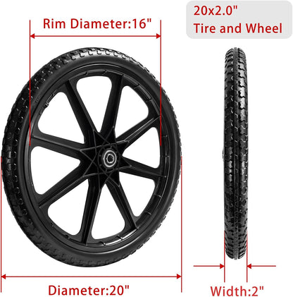 Parts Camp 20" Flat Free Tire Cart Wheels Replacement Rubbermaid Wheelbarrow Wheels Garden Cart Replacement Wheel With 5/8" 3/4" Bearing For Utility Carts/Lawn Cart/Wheelbarrow 2PACK