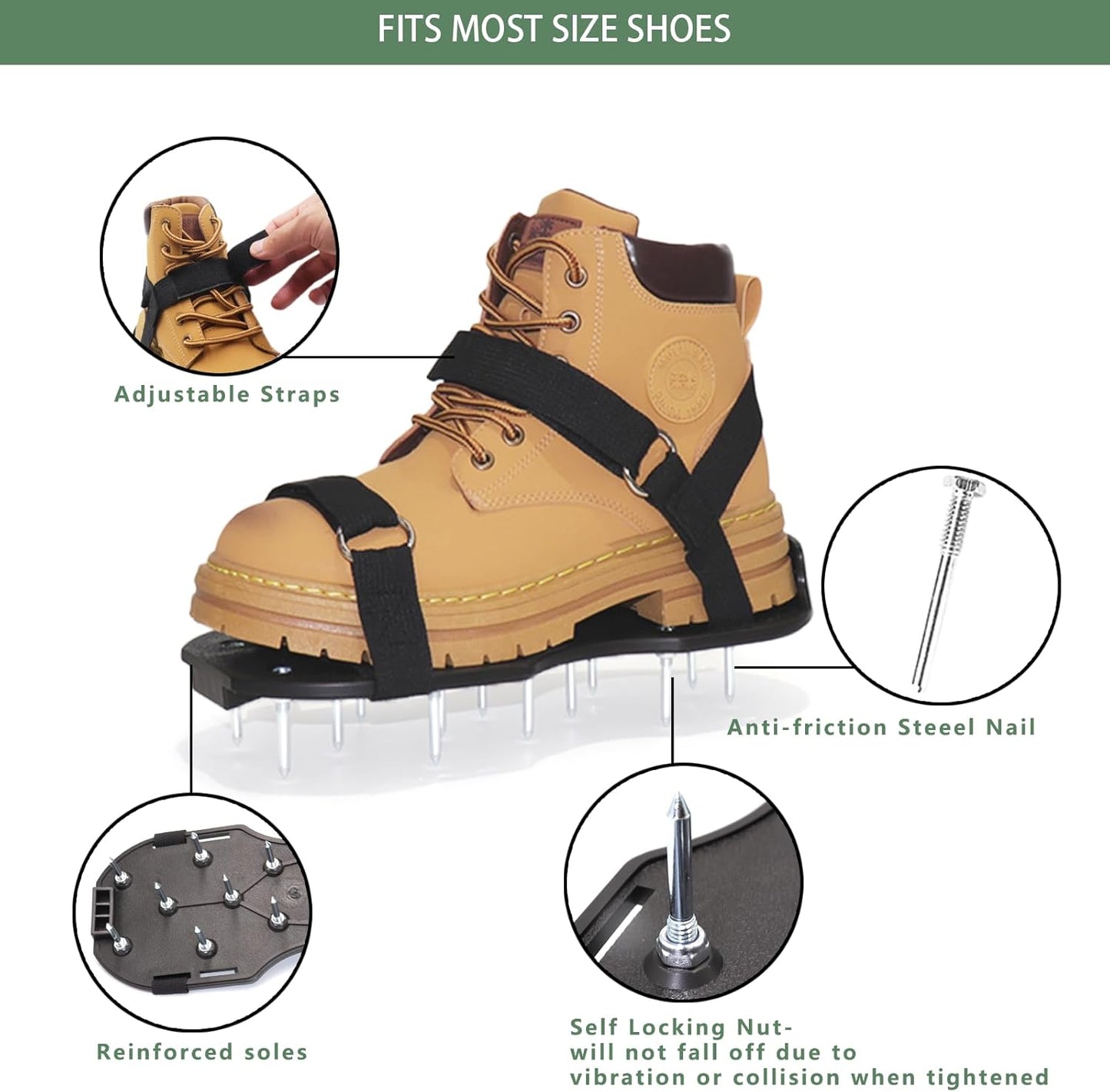 Lawn Aerator Shoes, Pre-Assembled Lawn Aerator Spiked Aerating Sandals with Adjustable Straps and Stainless Shovel, Heavy-Duty Spike Shoes for Men Women Aerating for Lawn, Yard, and Garden