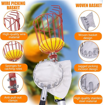 13FT Telescopic Fruit Picker with Wire Basket and Bag Basket,Adjustable Fruit Picker Pole with Basket Telescoping,4-13FT Fruit Picker Pole,Suitable for Picking Apples,Mangoes,Plums and Others