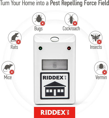 RIDDEX Plus Insect Repellent | Plug in, Mouse Deterrent - Pest Control for Defense Against Rats, Mice, Roaches, Bugs and Insects | Control Pests with No Toxins | White