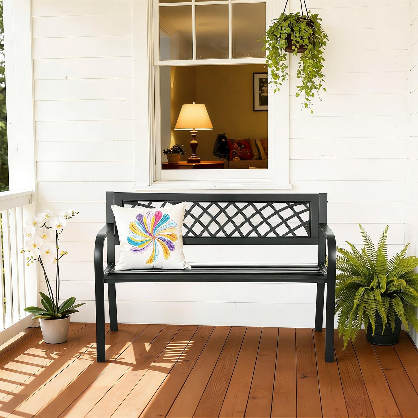 FDW | 46" Outdoor Garden Bench | Black | 480lbs Load Capacity