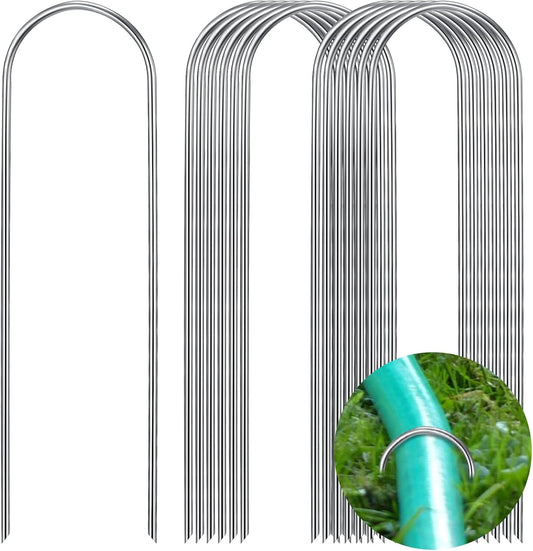 Tandefio 100 Packs Drip Irrigation Tubing Stakes 6 Inch Garden Pins Landscape Staples Securing Pegs Galvanized Lawn Yard U Pegs for Hose, Chicken Wire, Weed Barrier Fabric, Dog Fence