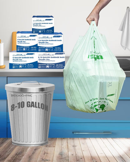 8-10 Gallon Compostable Trash Bags, 120 Count, Compost Bags Kitchen Trash Bags with Handle, Sturdy Biodegradable Garbage Bags Food Scrap Waste Bags, ASTM D6400, US BPI Certified