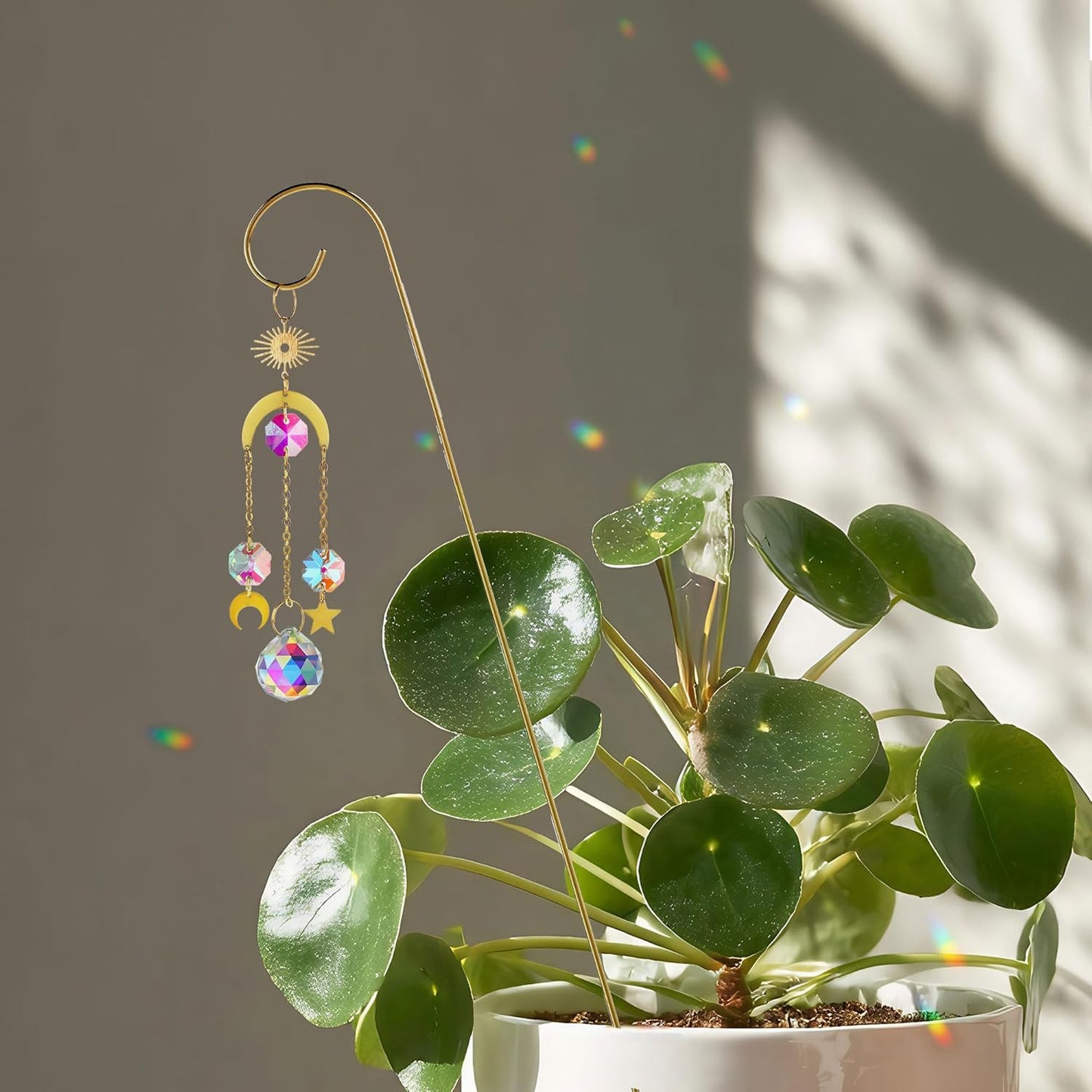 HDCRYSTALGIFTS 6 Pack Small Trellis for Potted Plants Indoor with Colorful Crystal Sun Catcher, 13.5'' Metal Plant Stake Suncatchers for Mini Potted Plant Decoration for Home Window Garden