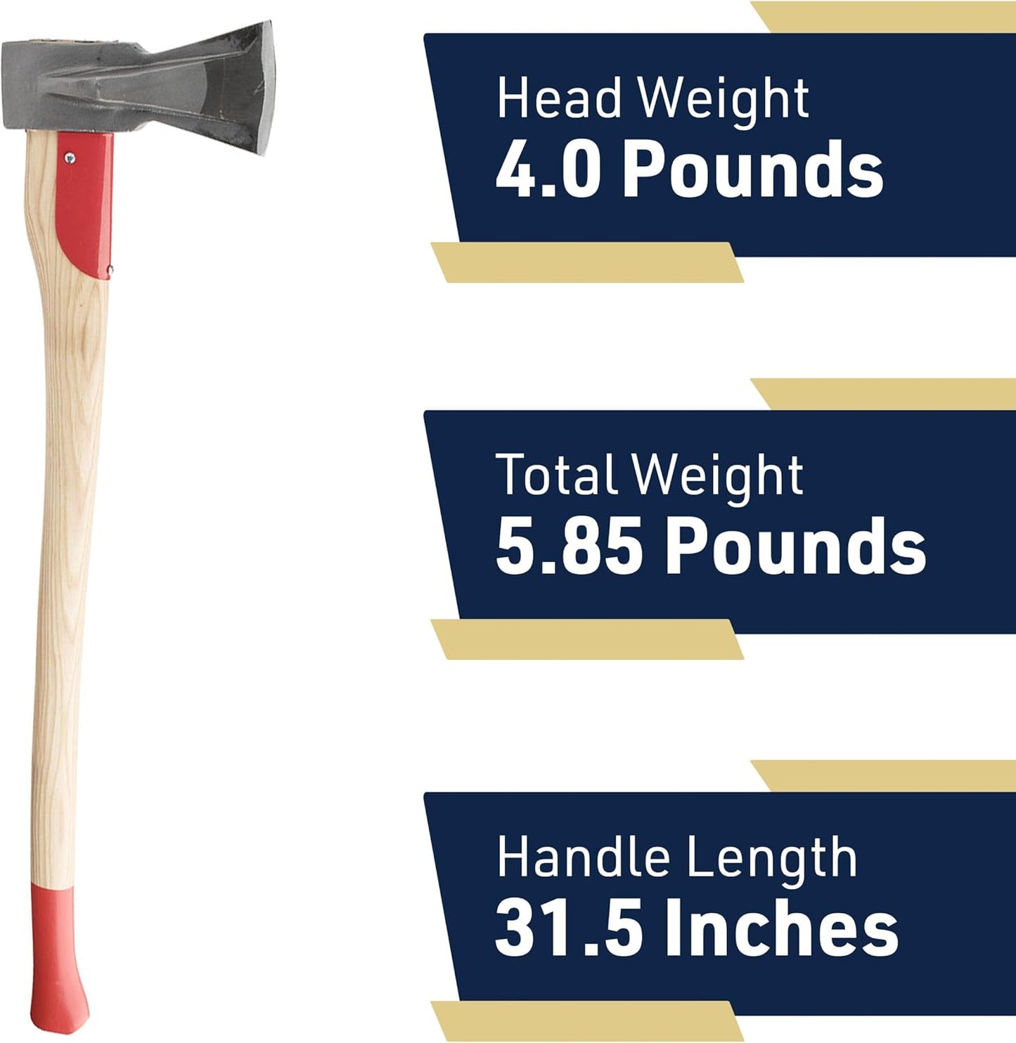 Kings County Tools Professional Splitting Maul | 31" Red Steel Hickory Handle | Prevents Jams in Tight Grains | Made in Germany