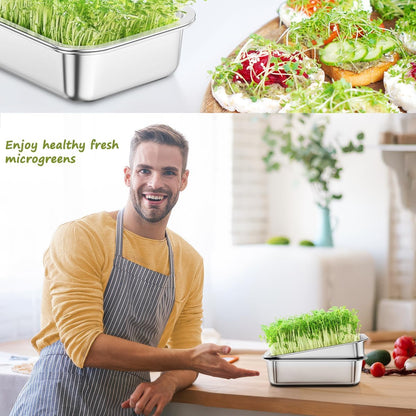 FANHAO 2-Pack Sprouting Tray Kit, Stainless Steel Soil-Free Cultivation Germination Tray, Healthy Wheatgrass Grower Sprouting Container Kit Nursery Tray for Indoors Plant Seedlings