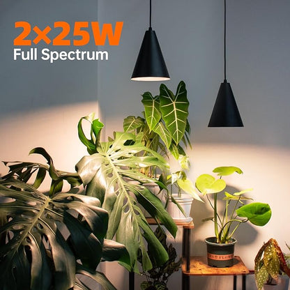 Bstrip 50W Double-Head Hanging Grow Lights for Indoor Plants, 3000K, Black LED Plant Light Bulbs with Timer and 16.4FT Power Cord, Perfect for Tall Plants, Gardens, Flowers, and Greenhouses