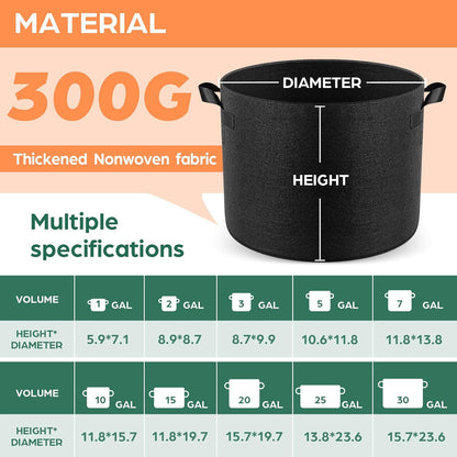 5 Pack 5 Gallon Grow Bags, Thickened Nonwoven Fabric Planter Pots with Handles, Heavy Duty 300G Garden Pots for Tomato, Potato and Vegetable