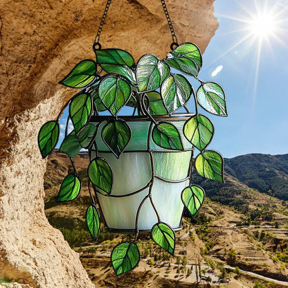 Cascading Ivy Leaf Acrylic Suncatcher Stained Glass Effect Window Car Hanging Christmas Ornament Indoor Outdoor Decor Garden Sun Catcher Panel for Monstera Lover for Women Mom Grandma