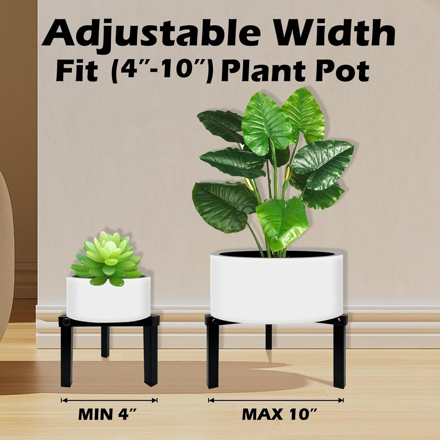 Three Legs Adjustable Metal Plant Stand for 5"-10" Plant Pot – Indoor & Outdoor (Black, 1 Pack)