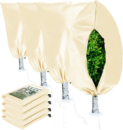 Homimp Plant Covers Freeze Protection, 4 Pack Frost Covers with Zipper Drawstring (31.5" x 47.3") Plant Protection Cover Bags for Outdoor Winter Frost Cold Weather Shrubs Trees Jacket Covers(Yellow)