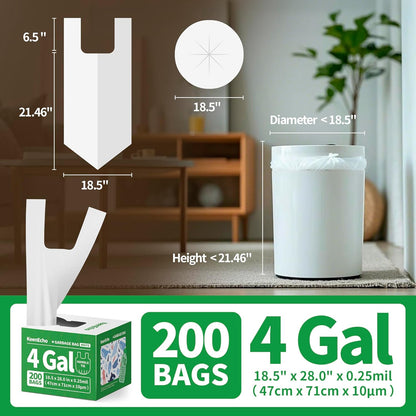 Small Trash Bags with Handles 4 Gallon 200 Count White - Ocean Plastic Upcycling - Plastic Garbage Bags, Can Bin & Waste Basket Liner for Kitchen, Bathroom, Office and Pets
