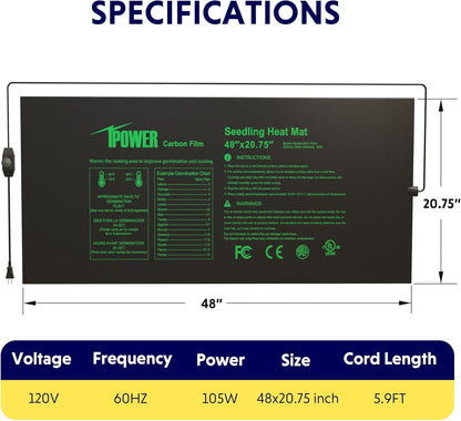 iPower 48" x 20.75" Seeding Heat Mat with Temperature Adjustable Knob and Digital Thermometer, Durable Warm Hydroponic Plant Germination Starting Pad