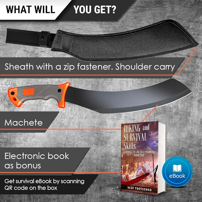 Machete with Saw - 25” Heavy Duty Tool & Sheath - Ergonomic No-Slip Handle - Survival Knife with Serrated Blade - Machetes for Bushcraft Outdoor Hunting Garden Cutting Trees and Yard Work