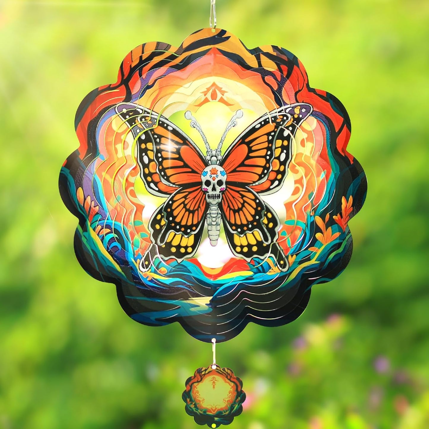 Halloween Wind Spinners Outdoor, 3D Skull Butterfly Wind Spinner 14x12 inches, Kinetic, Stainless Steel Metal, Halloween Decorations Outdoor, Yard Decor, Gift