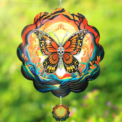 Halloween Wind Spinners Outdoor, 3D Skull Butterfly Wind Spinner 14x12 inches, Kinetic, Stainless Steel Metal, Halloween Decorations Outdoor, Yard Decor, Gift
