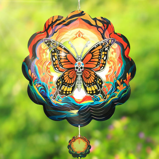 Halloween Wind Spinners Outdoor, 3D Skull Butterfly Wind Spinner 14x12 inches, Kinetic, Stainless Steel Metal, Halloween Decorations Outdoor, Yard Decor, Gift