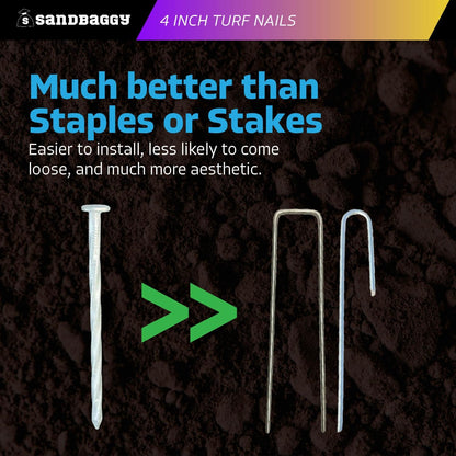 Sandbaggy 4 Inch Galvanized Artificial Turf Stakes - Spiral Landscape Nails - Ground Spikes/Pins for Synthetic Grass, Lawn, Edging, Weed Barrier Fabric, Garden (Steel, 130000)