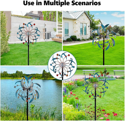 Stargarden Wind Spinners Outdoor, Metal Kinetic Wind Spinner Decorative Wind Sculptures & Spinners, 13 Inch Double Pinwheels for Yard and Garden