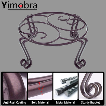 Yimobra Original Patented Plant Stand for Flower Pot Heavy Duty Potted Holder 10.2 x 4.7 Inches, Tall Indoor Outdoor Metal Rustproof Iron Garden Container Round Supports Rack for Planter Bronze/Brown